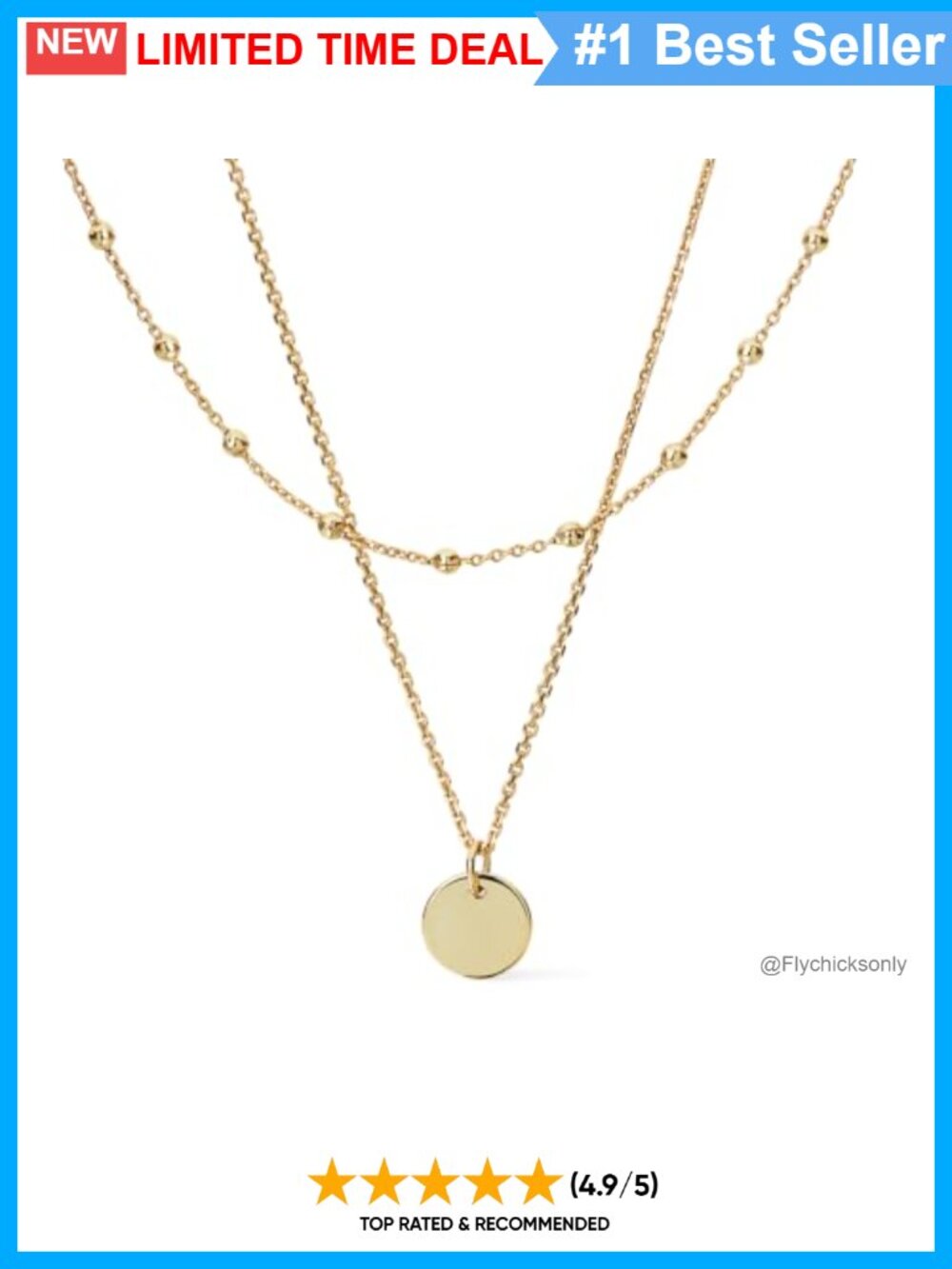 14K Gold Plated Layered Necklace Set Coin Pendant Dainty Chain
